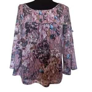 Akemi + Kin Anthropologie Sheer Lace Bell Sleeve Boho Peasant Top Blouse Size XS